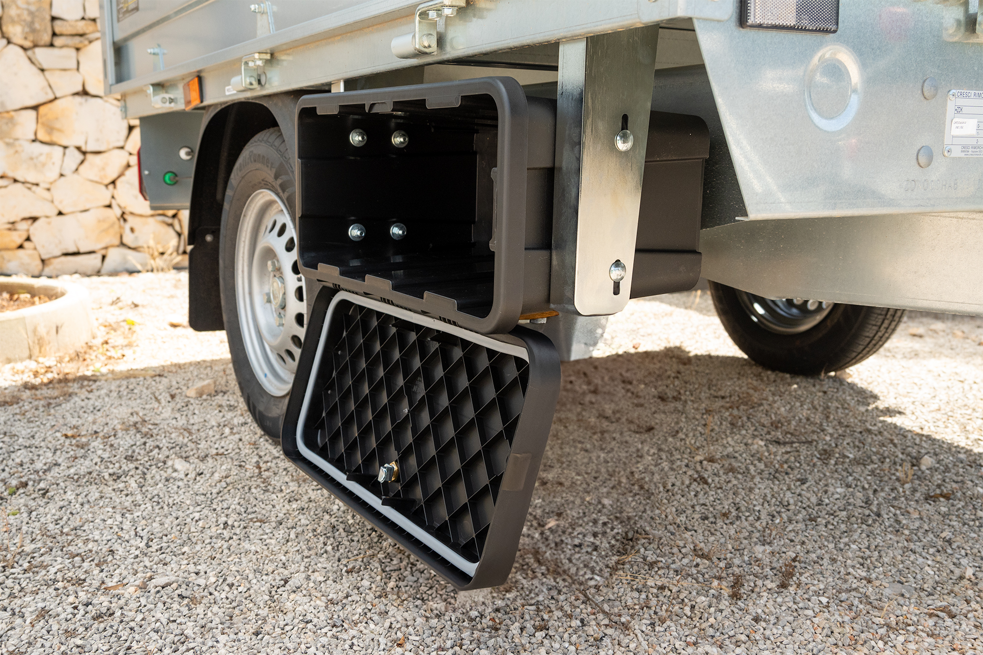 Blackit Lite - Open toolbox installed on a small trailer, under-bed mounting